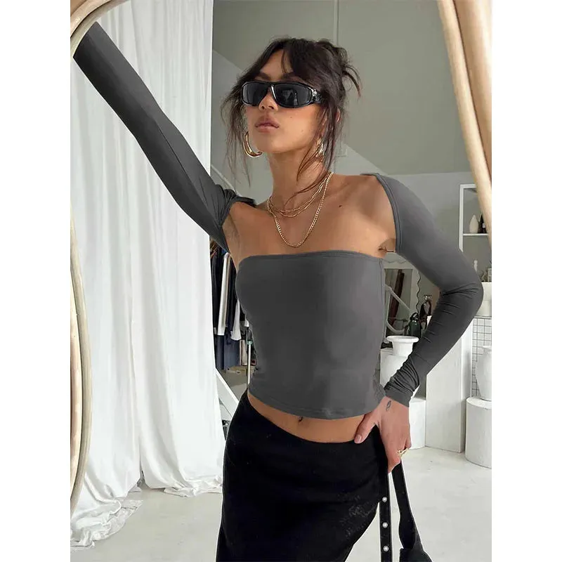 Tie Waist Long Sleeve Tee with Sexy Tight Bra