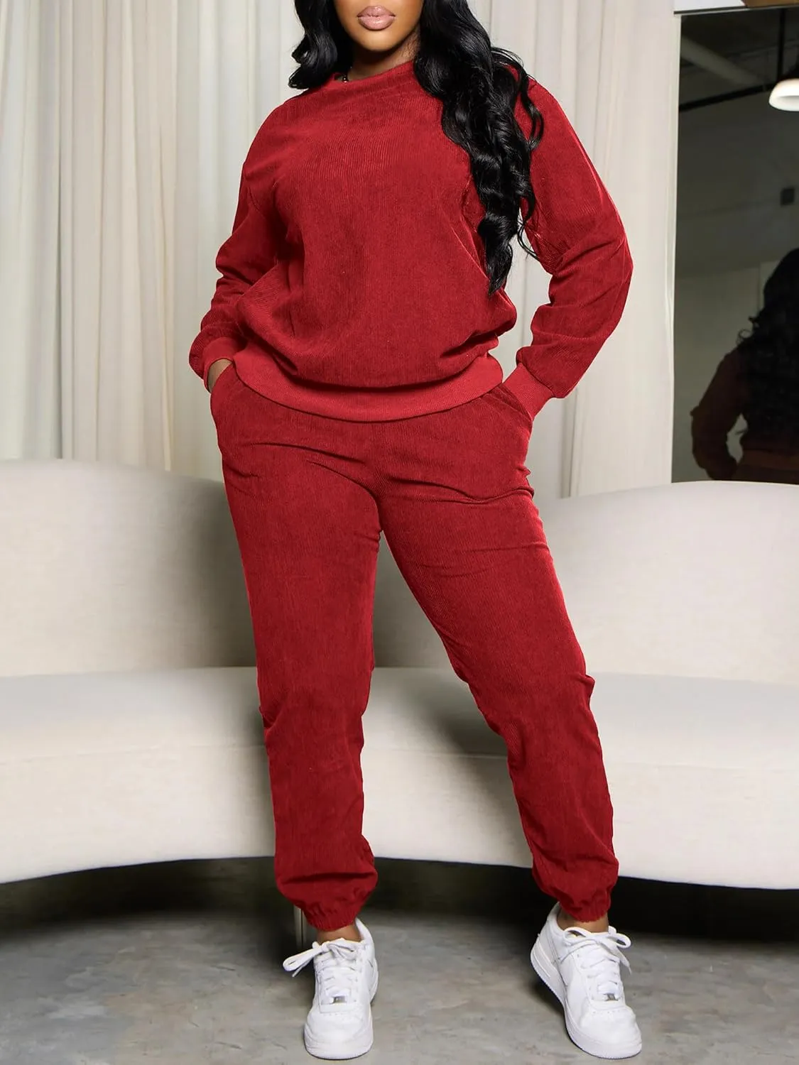 TOPSRANI Women Two Piece Outfits Casual Sweatsuits Tracksuit Solid Lounge Jogging Sweat Suits Matching Jogger Pants Sets