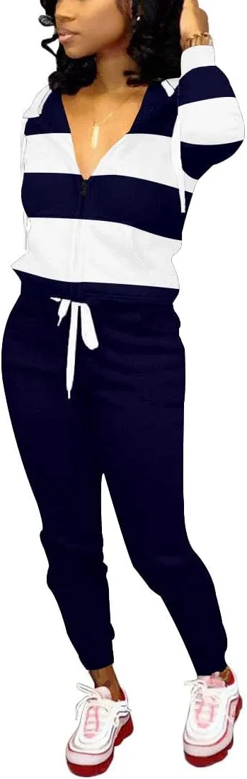 TOPSRANI Womens Two Piece Outfits Casual Sweatsuits Solid Tracksuit Jogging Sweat Suits Matching Jogger Hoodie Pants Set