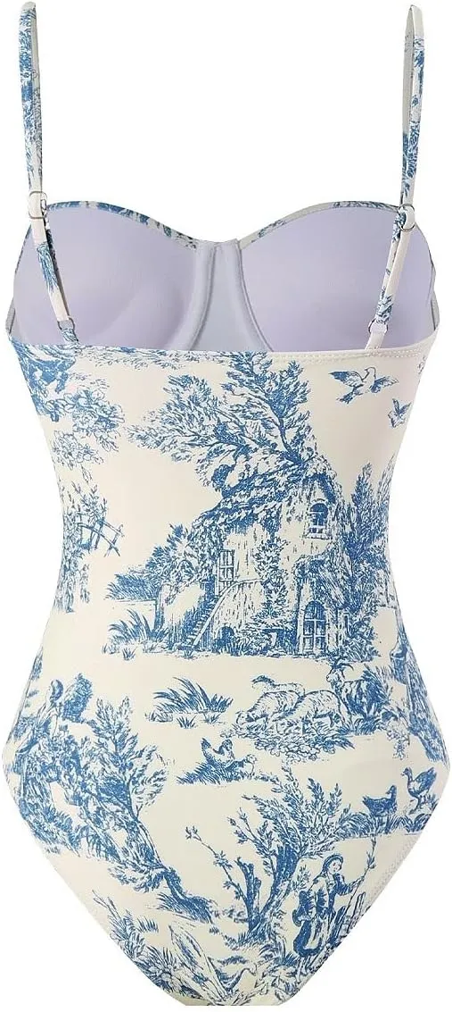 Women Sexy One Piece Swimsuit with Cover up Set High Waisted Beach Wrap Skirt Two Piece Bathing Suit