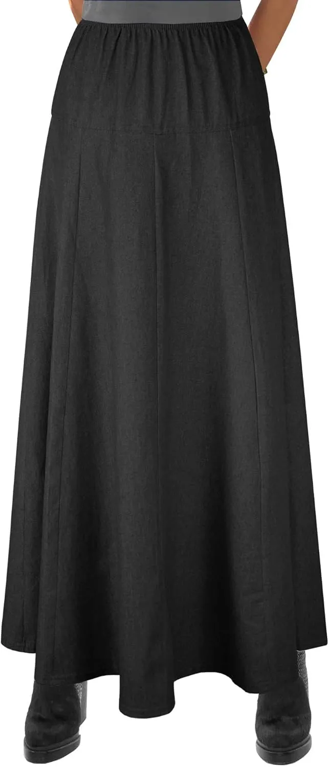 Womens Basic Ultra Soft Lightweight Denim Fit and Flare A-Line Ankle Length Maxi Skirt