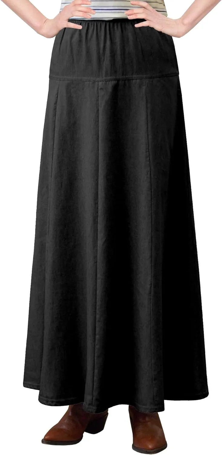 Womens Basic Ultra Soft Lightweight Denim Fit and Flare A-Line Ankle Length Maxi Skirt