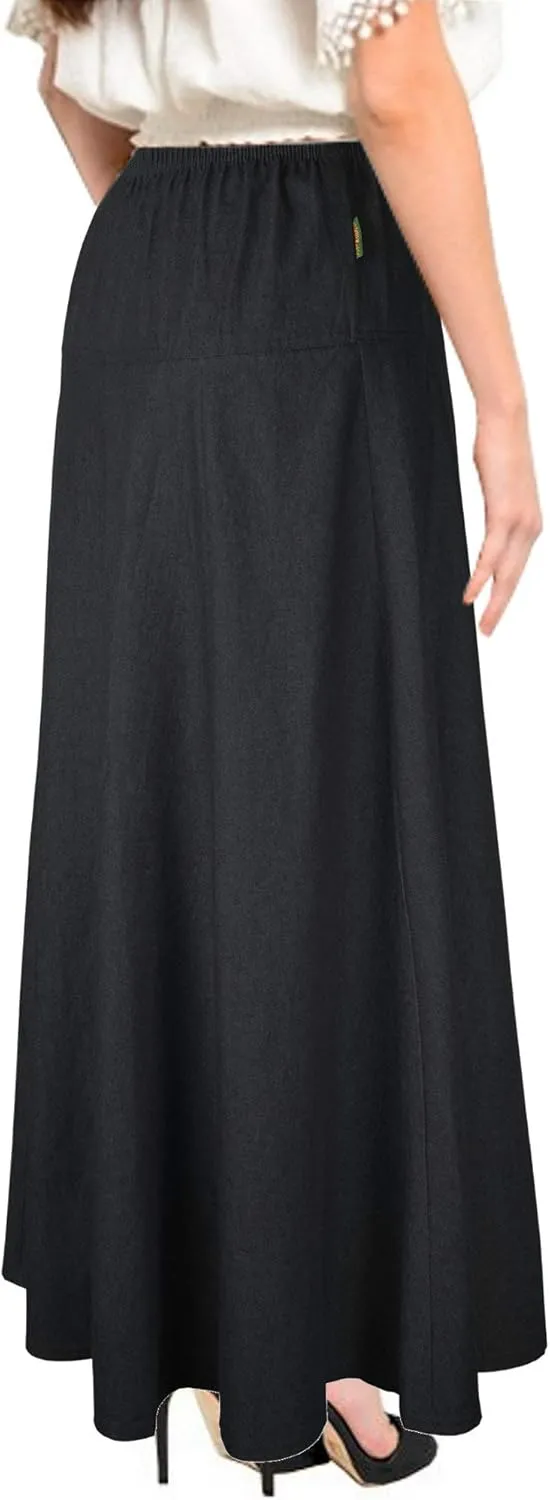 Womens Basic Ultra Soft Lightweight Denim Fit and Flare A-Line Ankle Length Maxi Skirt