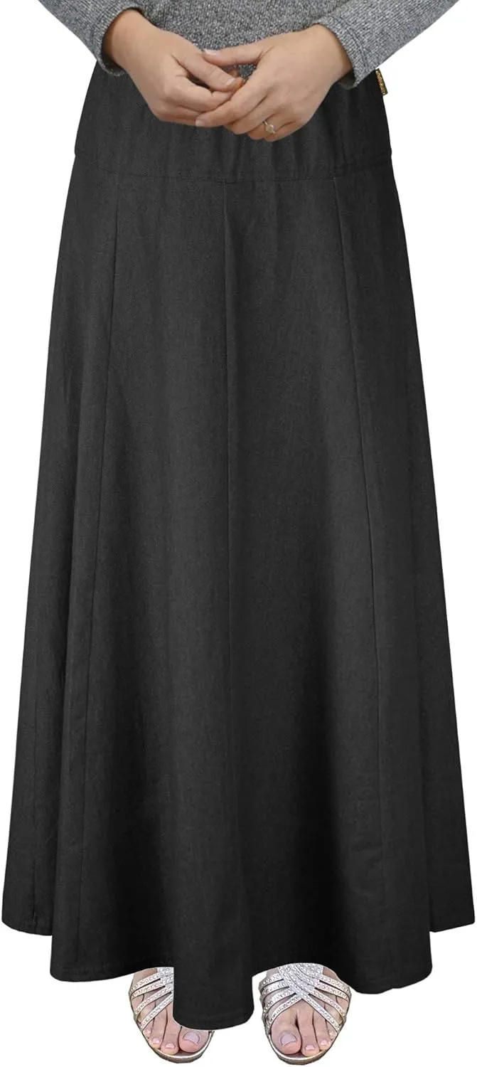Womens Basic Ultra Soft Lightweight Denim Fit and Flare A-Line Ankle Length Maxi Skirt
