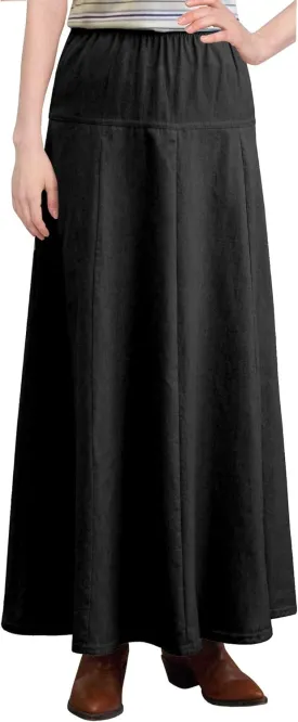 Womens Basic Ultra Soft Lightweight Denim Fit and Flare A-Line Ankle Length Maxi Skirt