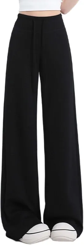 Women's Casual Wide Leg Pants High Waist Comfortable Pull On Pure Color Loose Fit Elastic Waistband with Pockets