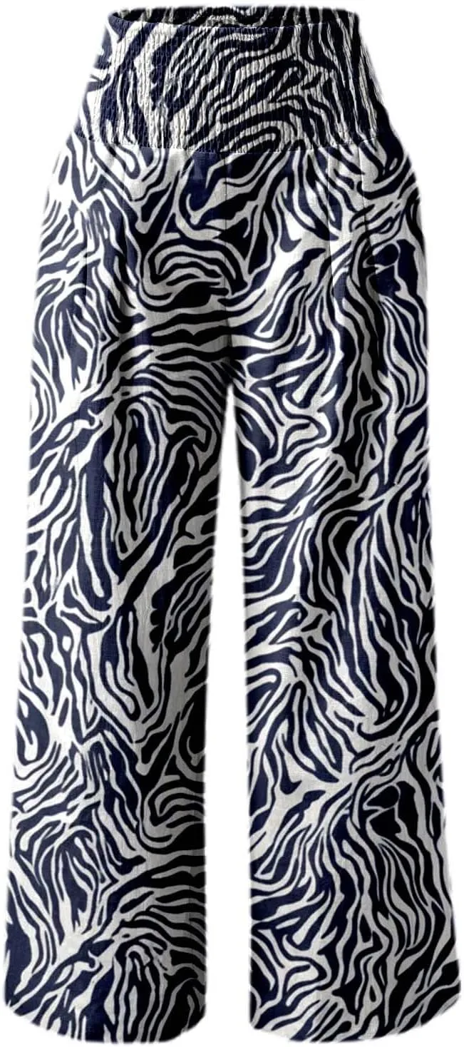 Women's Casual Wide Leg Pants High Waist Flowy Palazzo Trousers Summer Boho Beach Comfortable Loose Fit Trendy