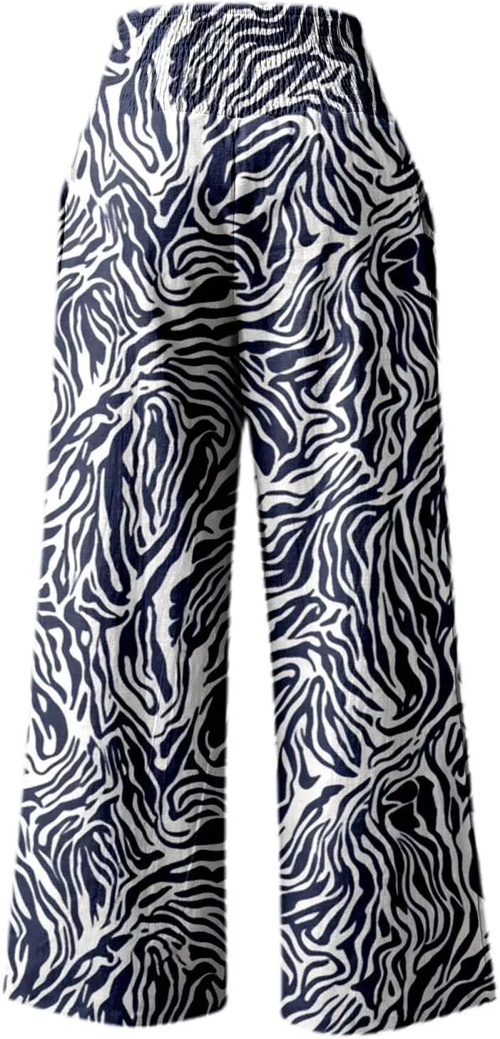Women's Casual Wide Leg Pants High Waist Flowy Palazzo Trousers Summer Boho Beach Comfortable Loose Fit Trendy