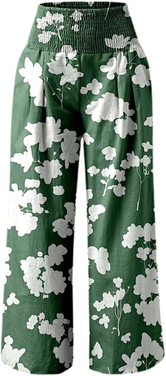 Women's Casual Wide Leg Pants High Waist Flowy Palazzo Trousers Summer Boho Beach Comfortable Loose Fit Trendy