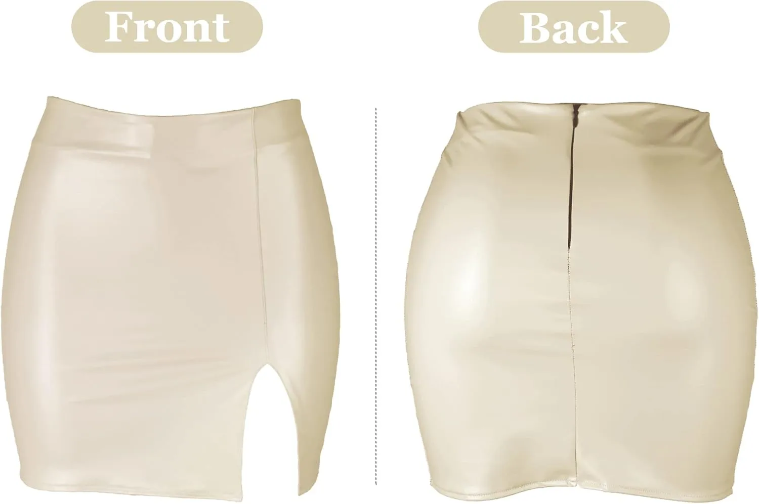 Women??s High Waist Short Skirts Pu Leather Bodycon Mini Skirts Sexy Split Hem Mini Pencil Skirts for Club