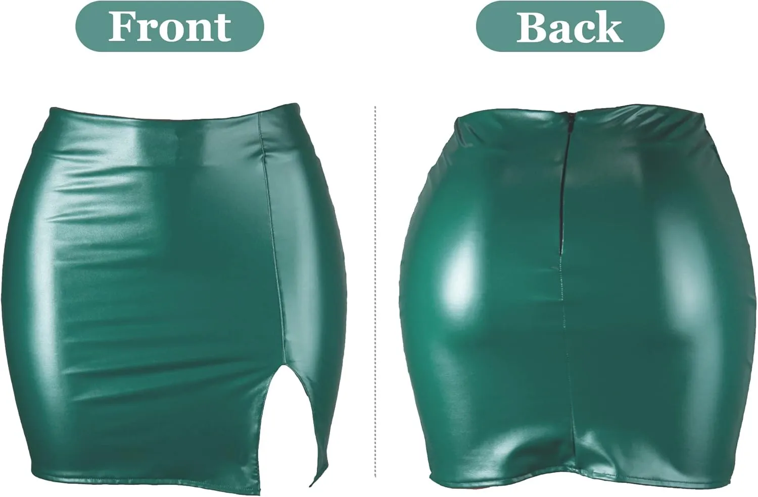 Women??s High Waist Short Skirts Pu Leather Bodycon Mini Skirts Sexy Split Hem Mini Pencil Skirts for Club