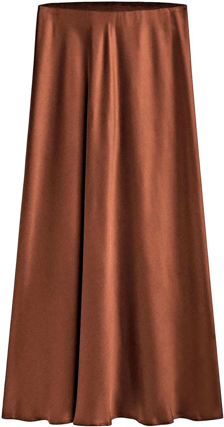 Women's Satin High Waisted Side Split Maxi Skirt Elastic Waistband Elegant Work Skirts Party A-Line Skirts