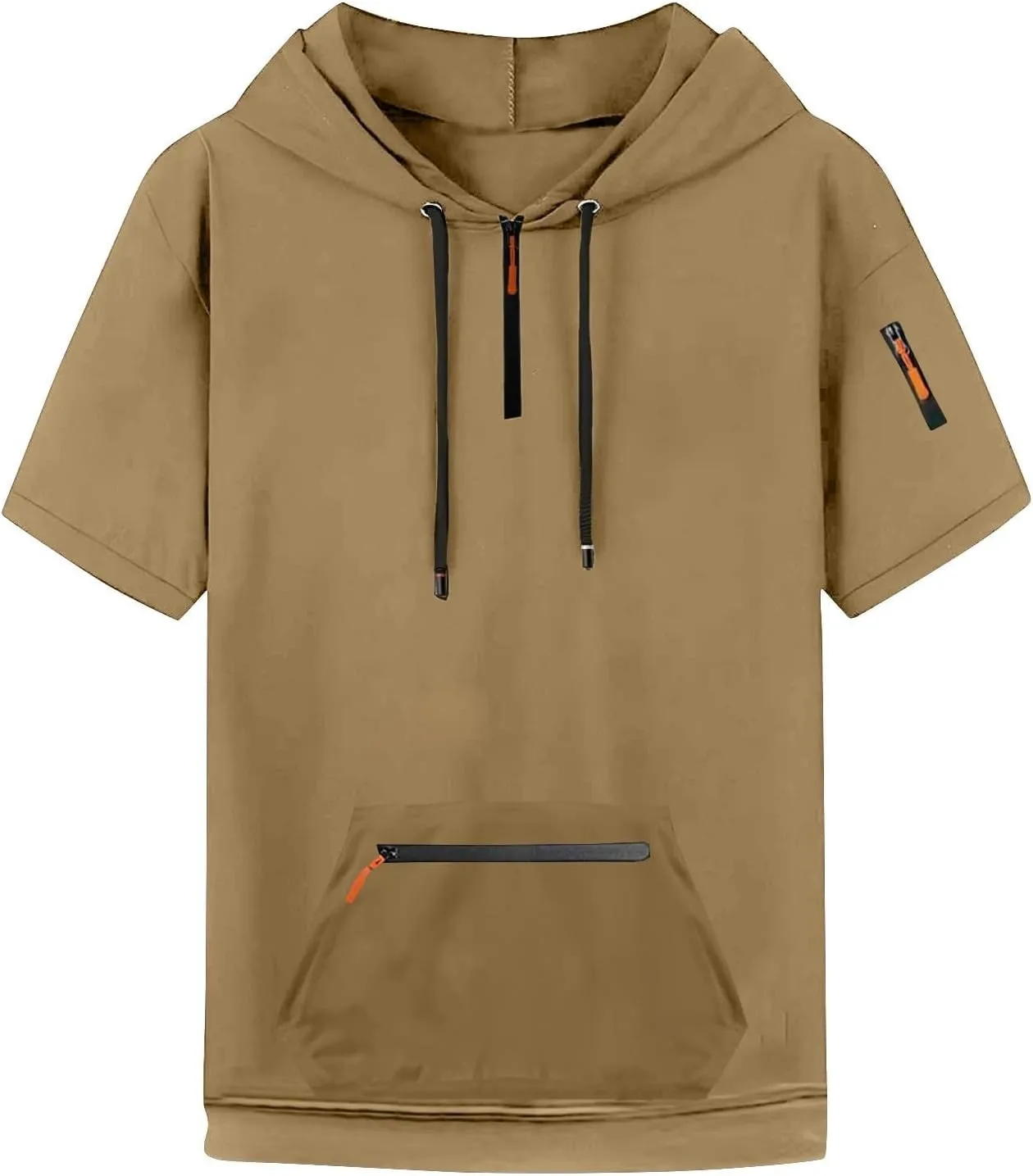 Workout Hoodies for Men Zip Up Short Sleeve Slim Fit Pocket Casual Tshirts Pullover Summer Gym Training Muscle Tees